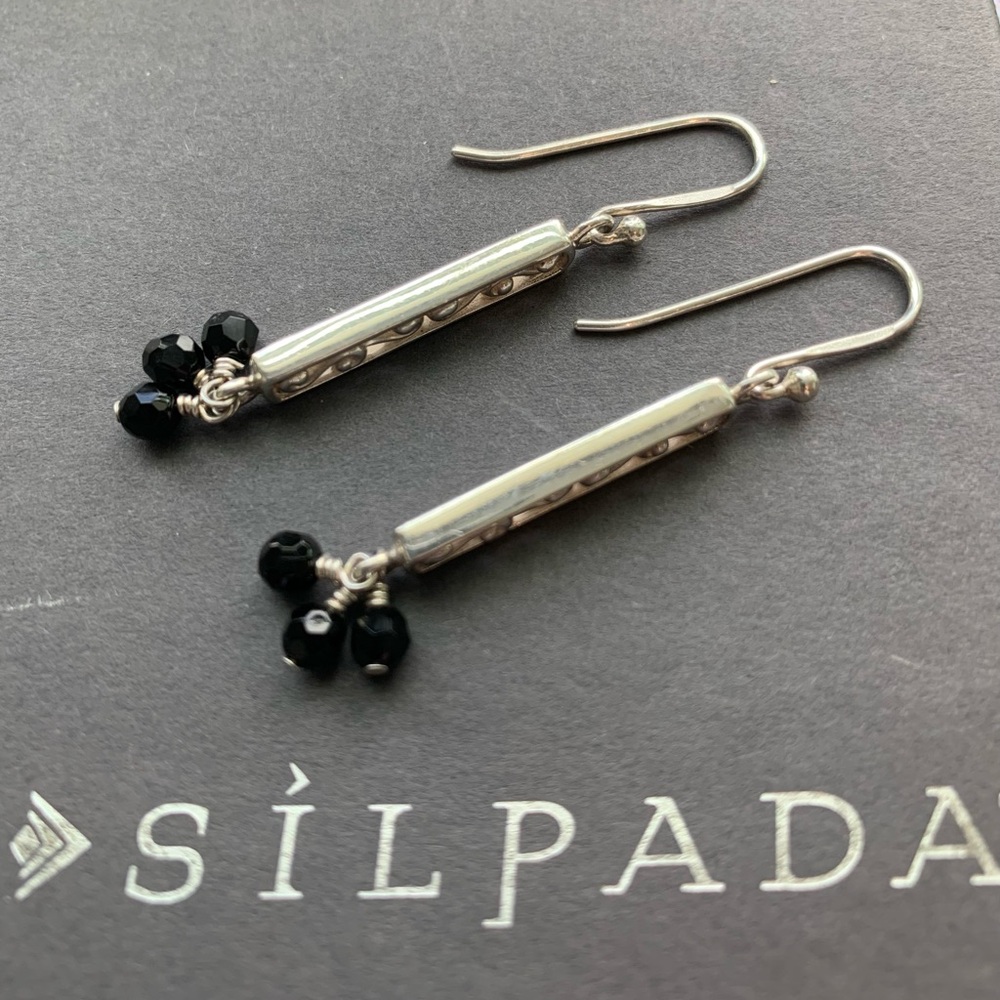 Silpada RARE HTF Sterling Filigree Scroll Onyx Cluster French Wire Earrings